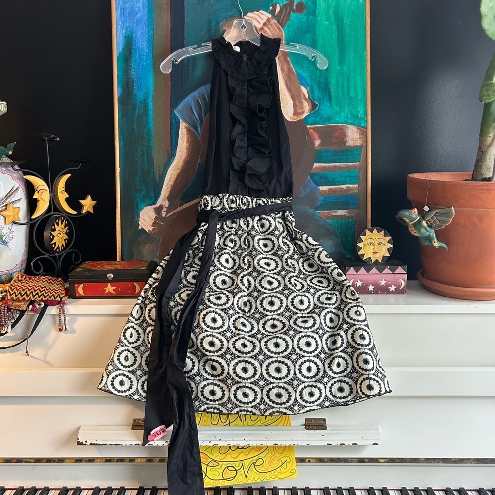 Weston Wear Anthropologie Black Cream Crochet Ruffle Sleeveless Dress Sz 4